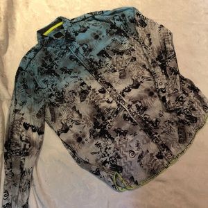 bar III blue black grey snap front shirt long sleeve size L